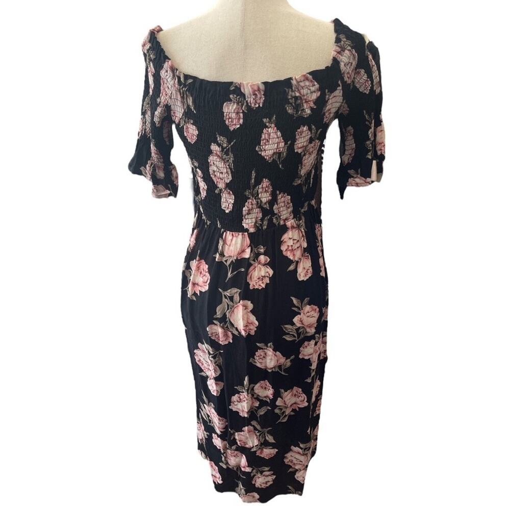 Topshop Black/Pink Floral Smock Top Midi Dress 4 - Picture 3 of 10